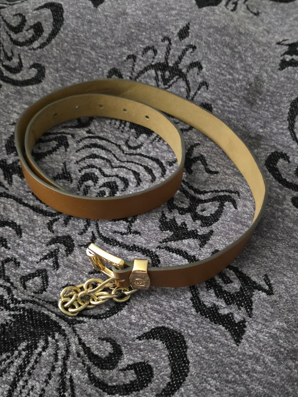 Michael Kors Tan Leather Belt with Gold Chain Accent
